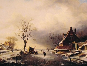  Pat Tableaux - Scène d’hiver avec des patineurs paysage Charles Leickert